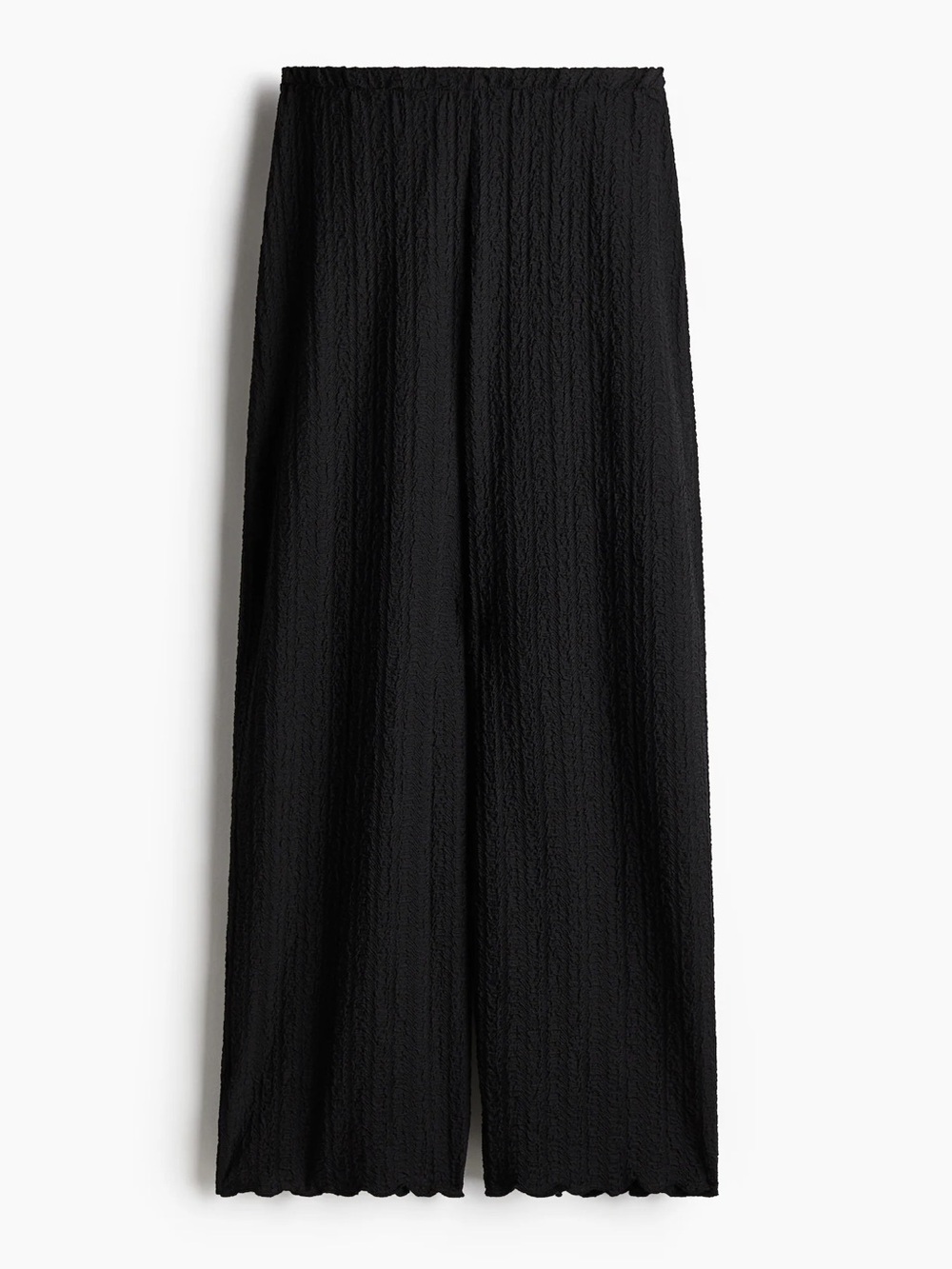 H&M wide leg pants pull on textured high rise elastic waistband pleated